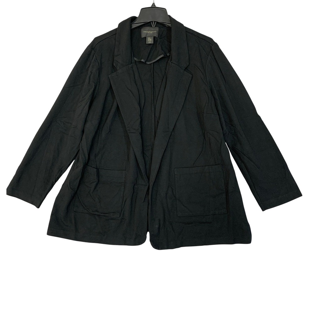 Christian Siriano New York Women's 2X Black Open Front Blazer Rayon Nylon Blend